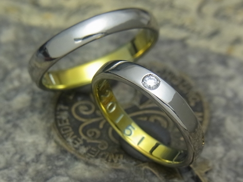 ダイヤ入り 甲丸チタン結婚指輪